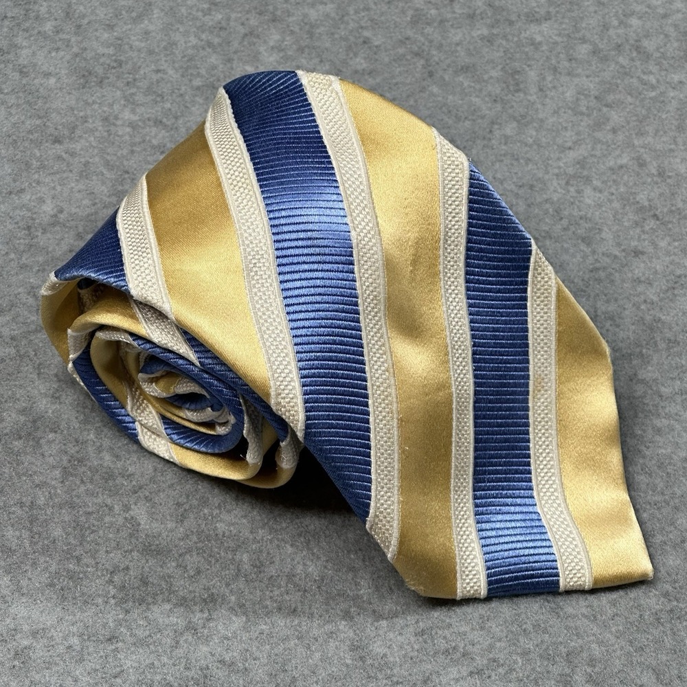 Donald J Trump Signature Collection Silk Tie Blue Gold Repp Stripe 60x3.5in NOTE